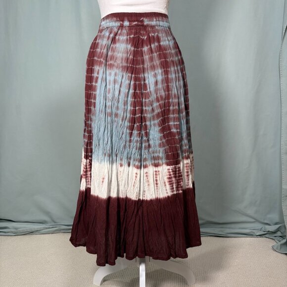 J Gee Bohemian Tie-Dye Crinkled Midi Skirt M Hippie Gypsy Airy Flowy Elastic - Picture 2 of 12